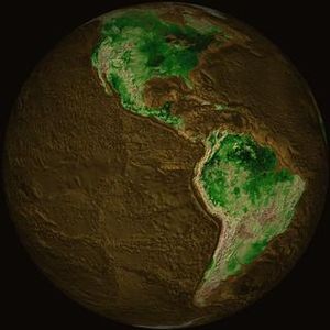 Topographical map of the Earth showing North A...